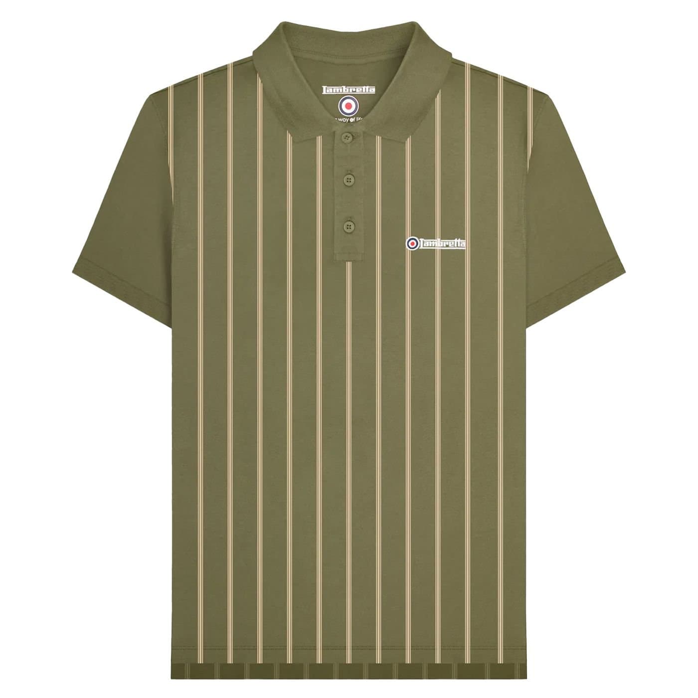 Lambretta Lambretta Men's Pinstripe Polo Shirt in Light Khaki
