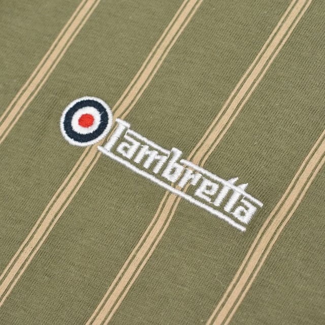 Lambretta Lambretta Men's Pinstripe Polo Shirt in Light Khaki - 3