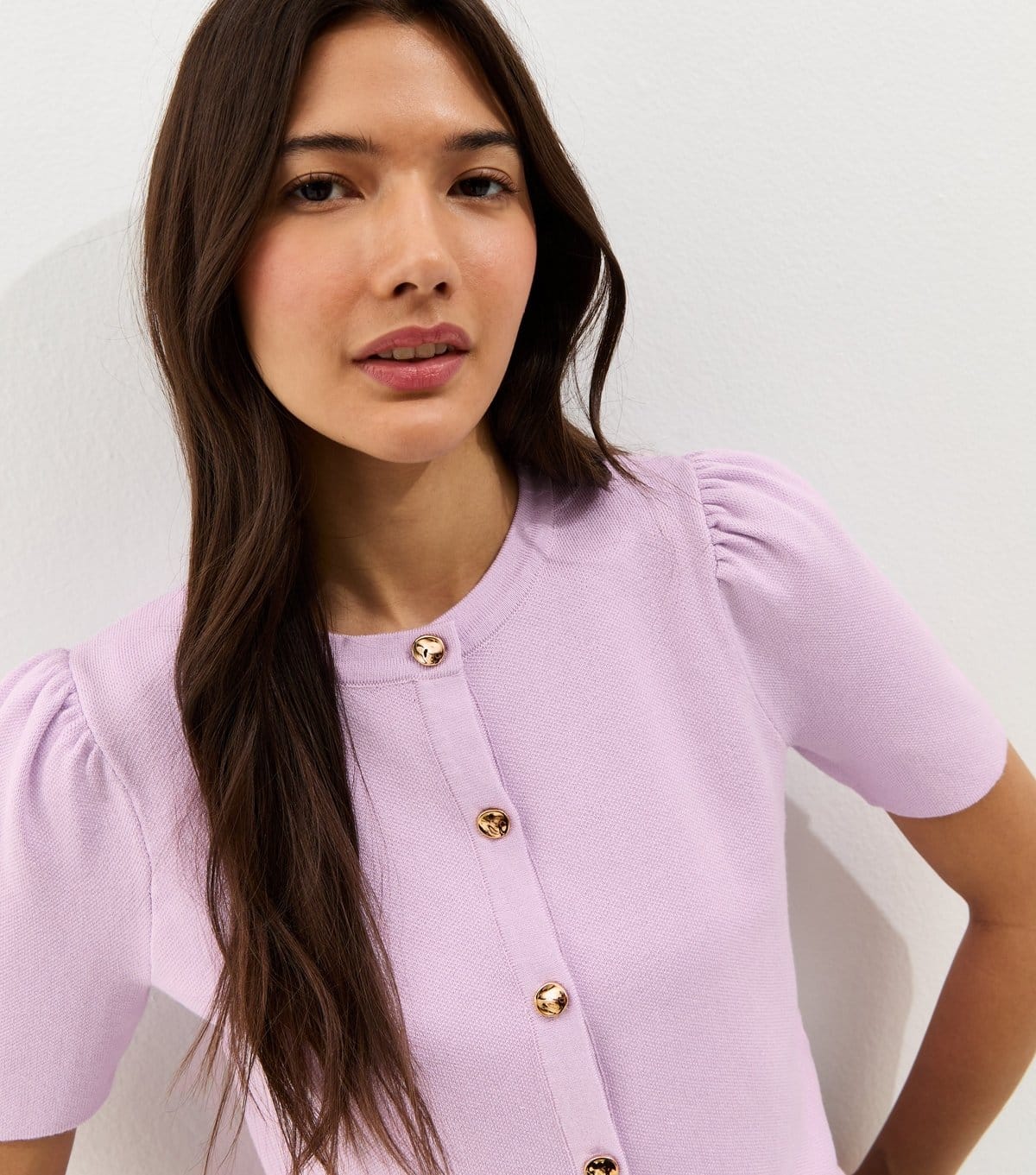 New Look Lilac Lightweight Short Sleeve Puff Cardigan