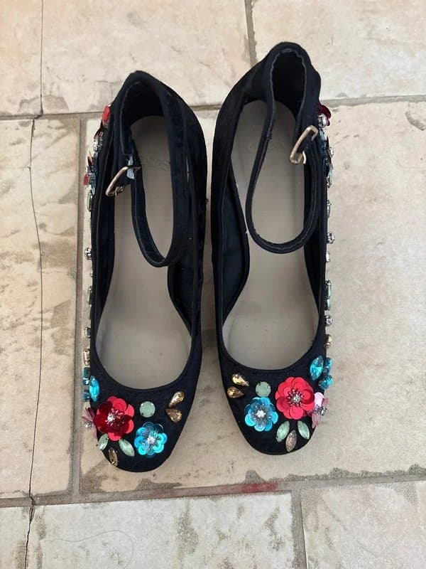 ASOS ASOS embellished ankle strap 3D black heels size 6
