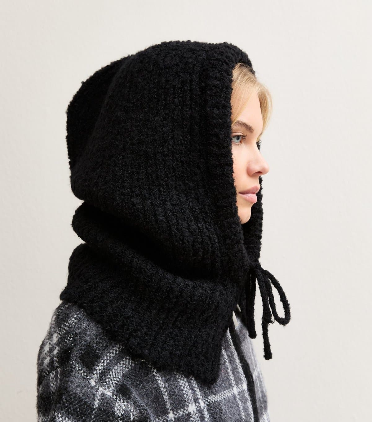 New Look Black Ribbed Knit Balaclava Hood New Look