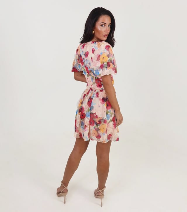 AX Paris Women's Pink Chiffon Floral Wrap Mini Dress AX Paris New Look - 3