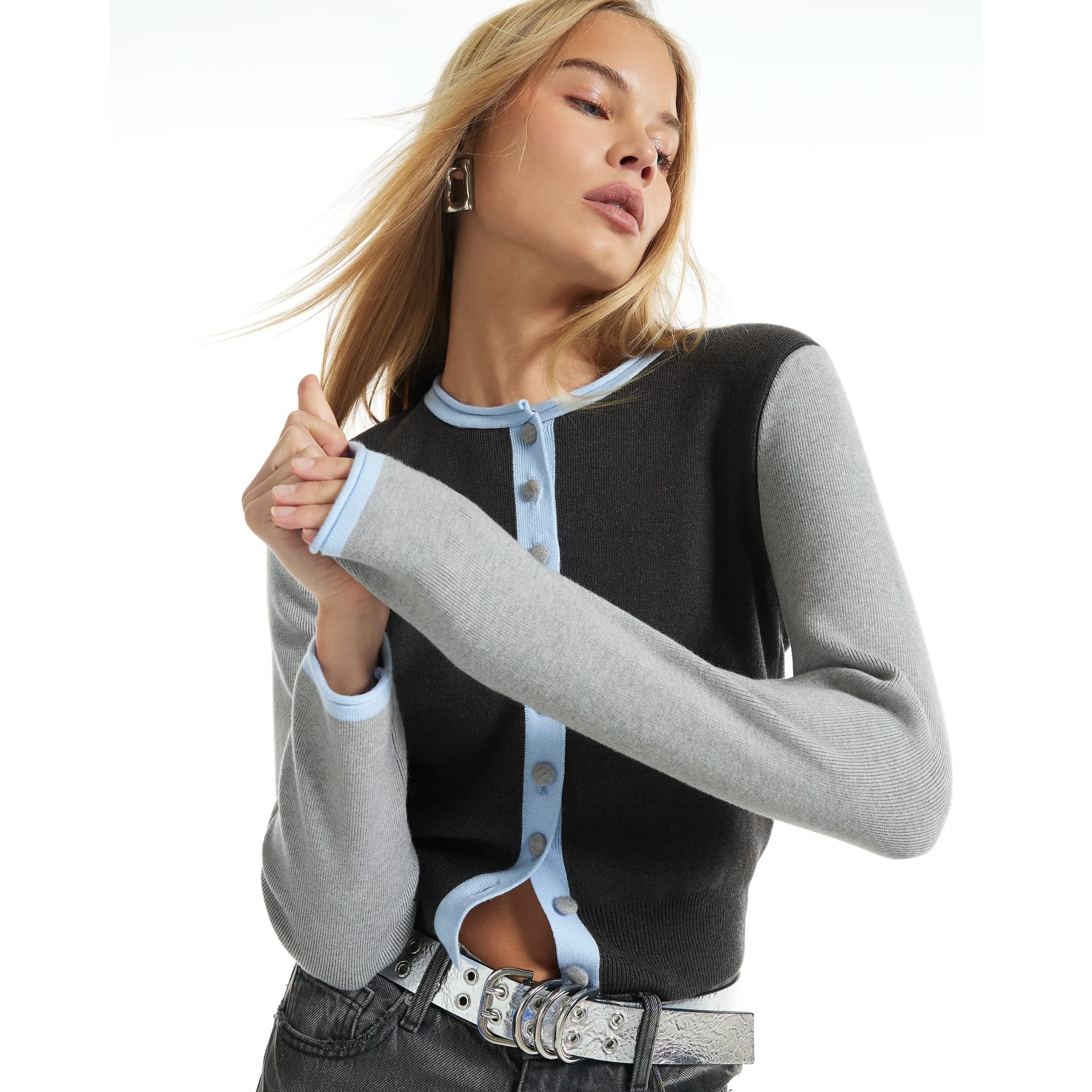 River Island River Island Womens Grey Colour Blocked Cardigan
