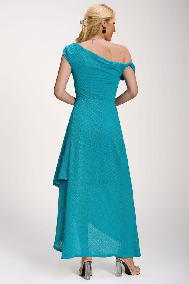 Jolie Moi Jolie Moi Women's Textured Asymmetric One Shoulder Maxi Dress in Blue - 2