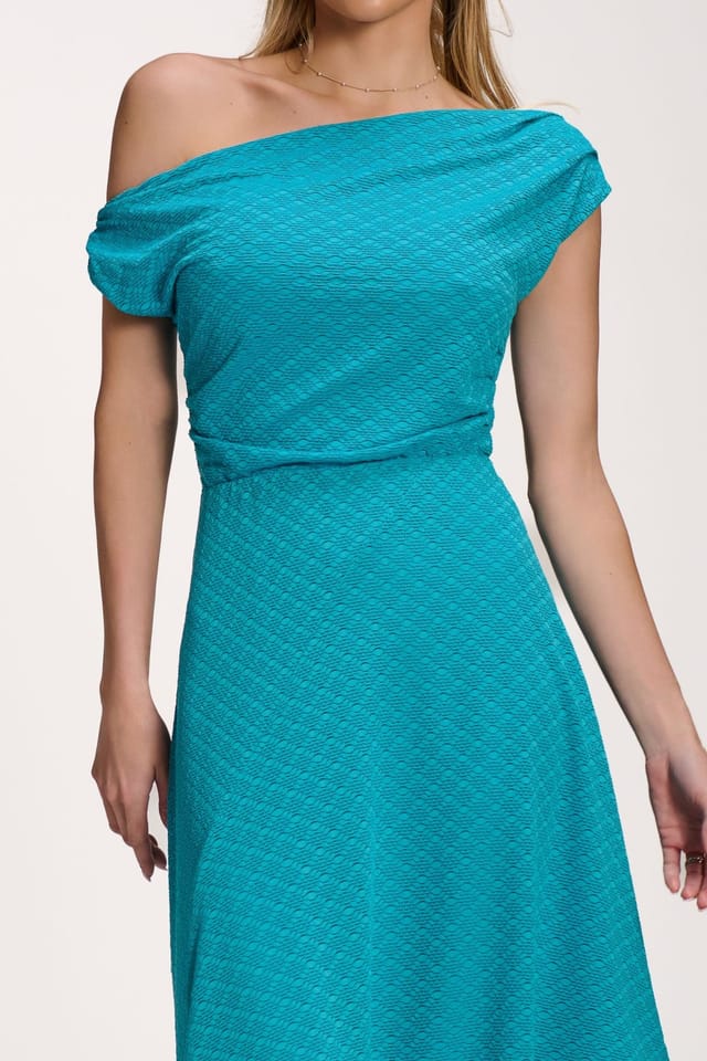 Jolie Moi Jolie Moi Women's Textured Asymmetric One Shoulder Maxi Dress in Blue - 3