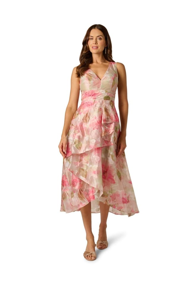 Adrianna Papell Adrianna Papell Women's Cascade Organza Midi Dress in Pale Pink - 2