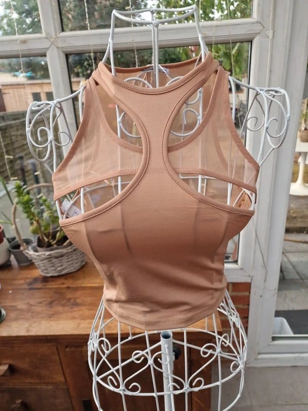 Bershka Apricot Tulle-Effect Halter Top