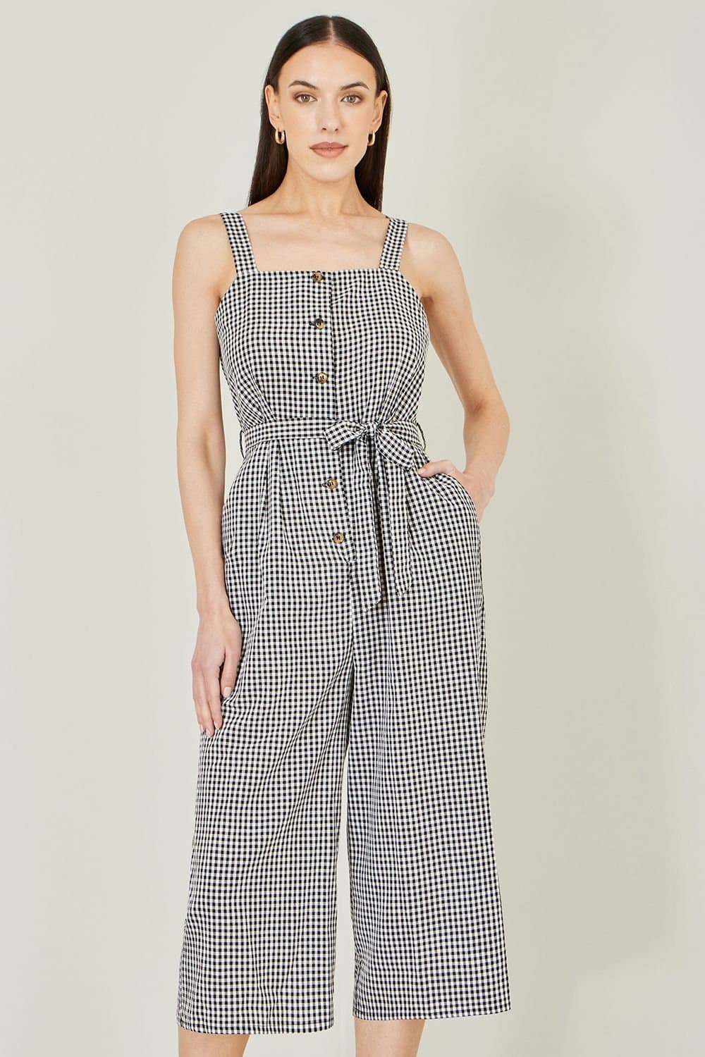 Yumi Yumi Women's Gingham Button Through Jumpsuit in Black