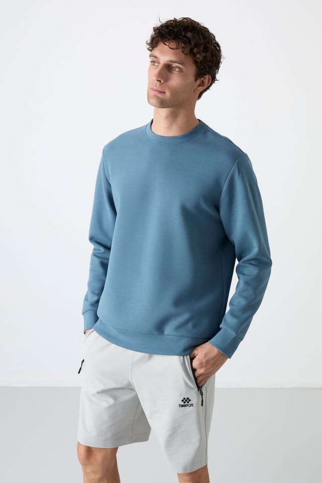 Tommy Life Tommy Life Men's Plain Crew Neck Sweatshirt in Blue - 2