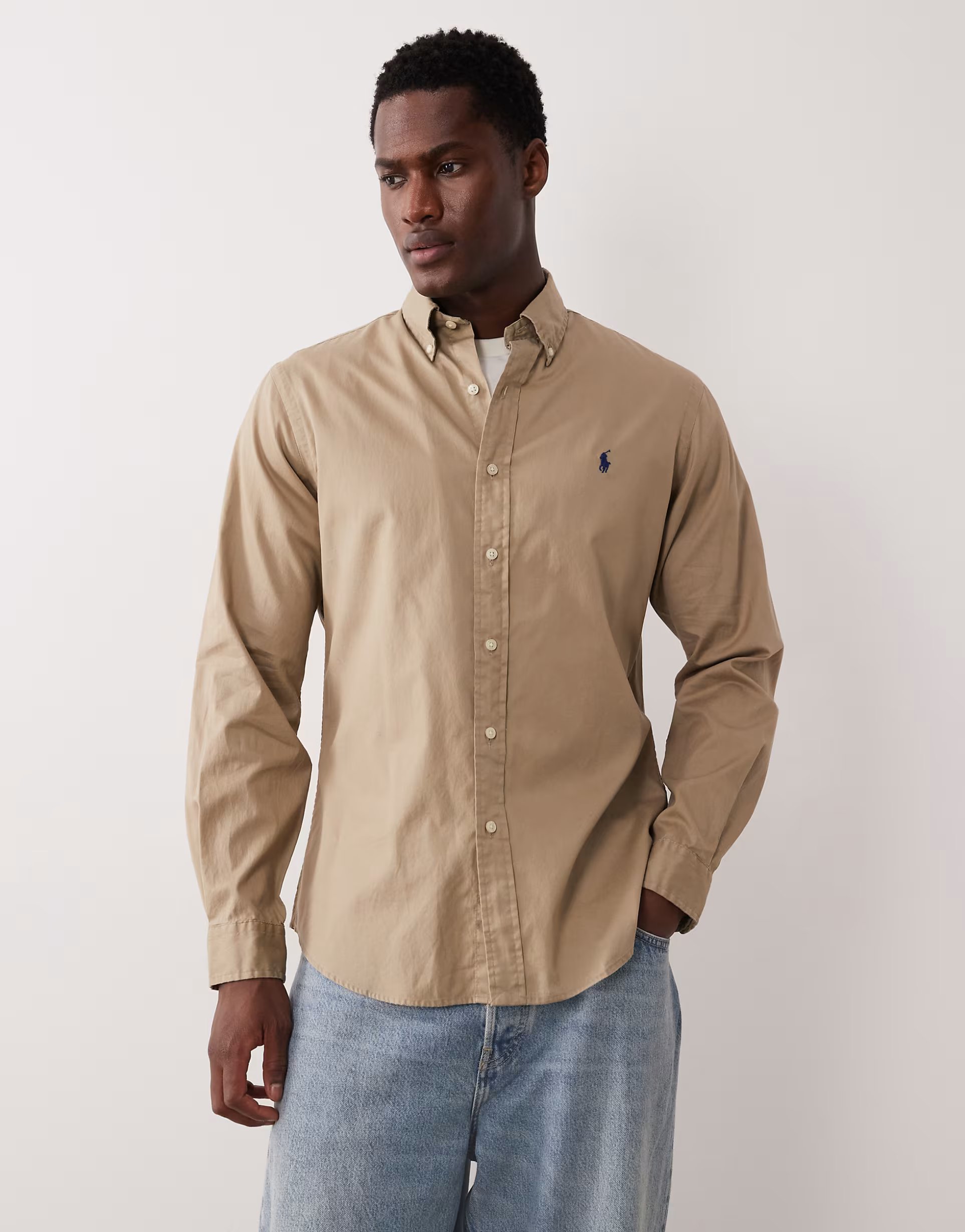 ASOS Polo Ralph Lauren icon logo long sleeve shirt in brown