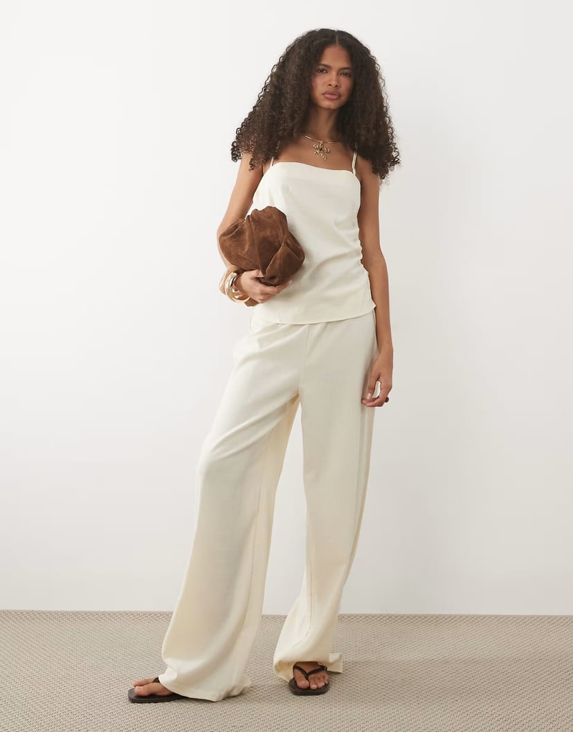 ASOS Mango Riga strappy ruched side top & trouser co-ord in butter yellow - 1