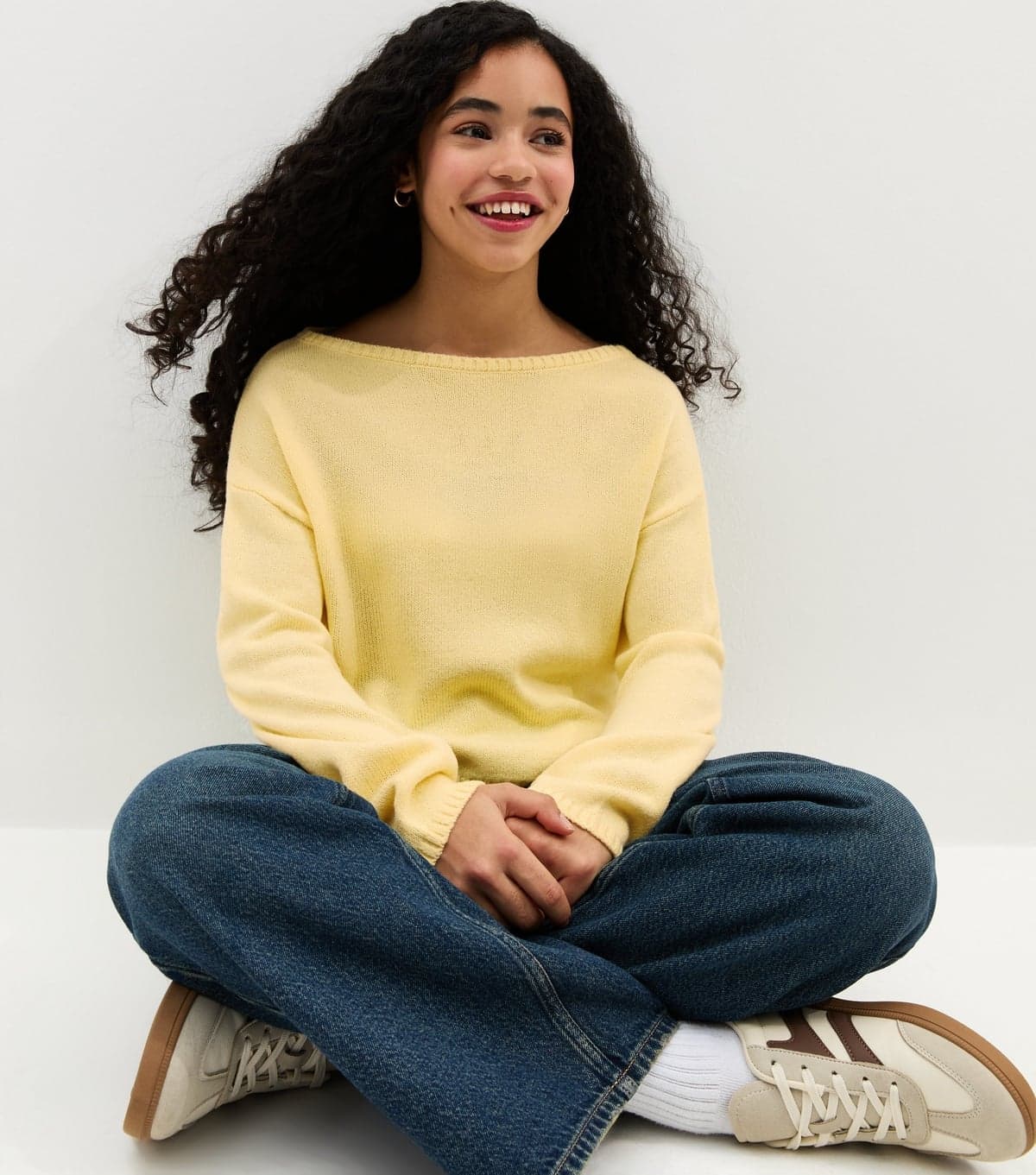 New Look Girls' Light Yellow Slash Neck Jumper New Look