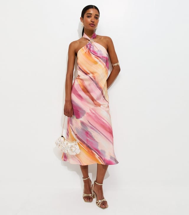 New Look Women's Pink Diagonal Blurry Stripe Halterneck Midi Dress New Look - 2