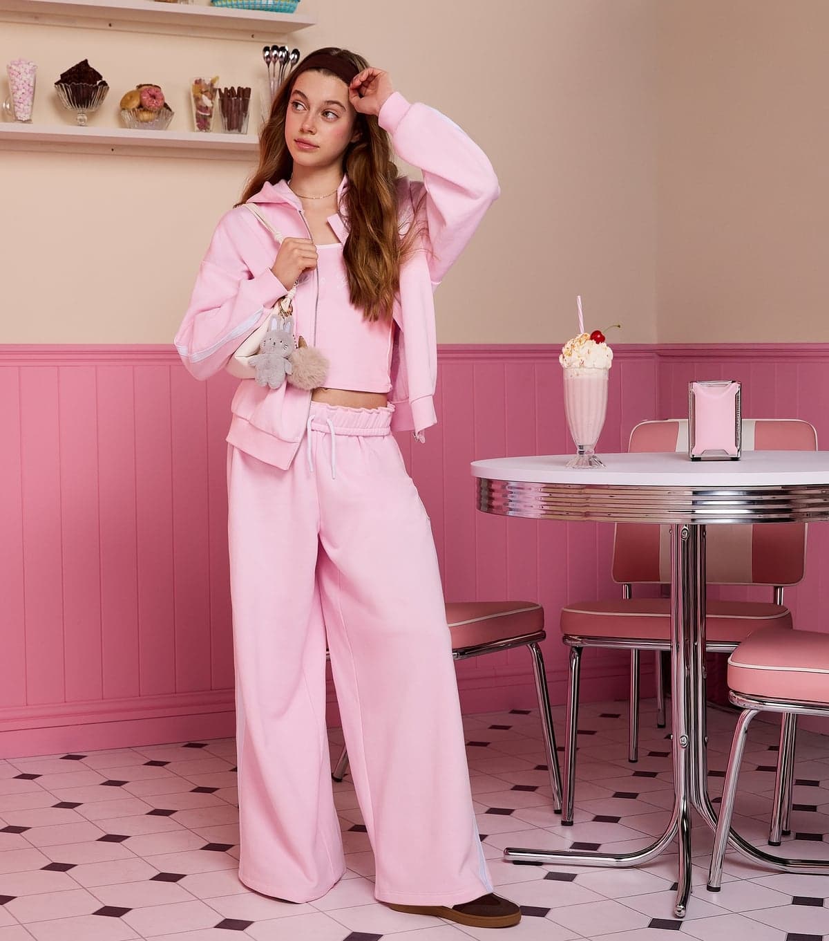 New Look Girls' Pink Fold Over Waistband Side Stripe Joggers New Look