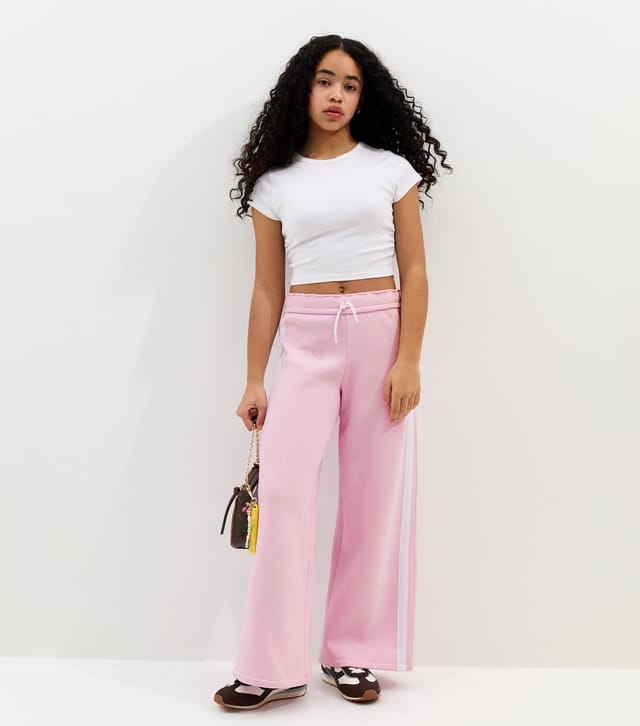 New Look Girls' Pink Fold Over Waistband Side Stripe Joggers New Look - 2