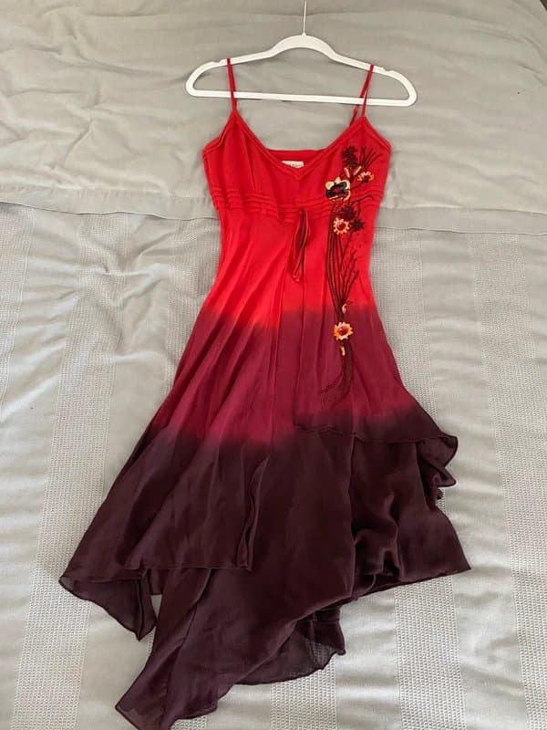 Karen Millen Vintage Y2K rare Karen Millen red floaty fairy asymmetrical ruffle strappy dress
