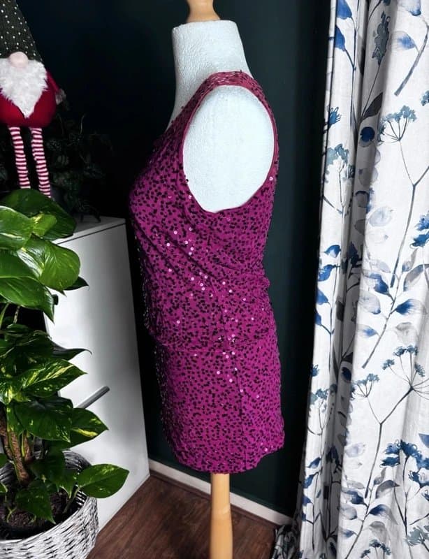 Shein Pink Sequin Co-Ord Set UK 12 Party Mini Skirt & Top Sparkle Look