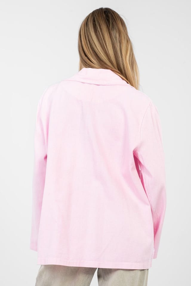 Love Lace Love Lace Women's Embroidered Flower Cotton Denim Blazer in Pink - 3