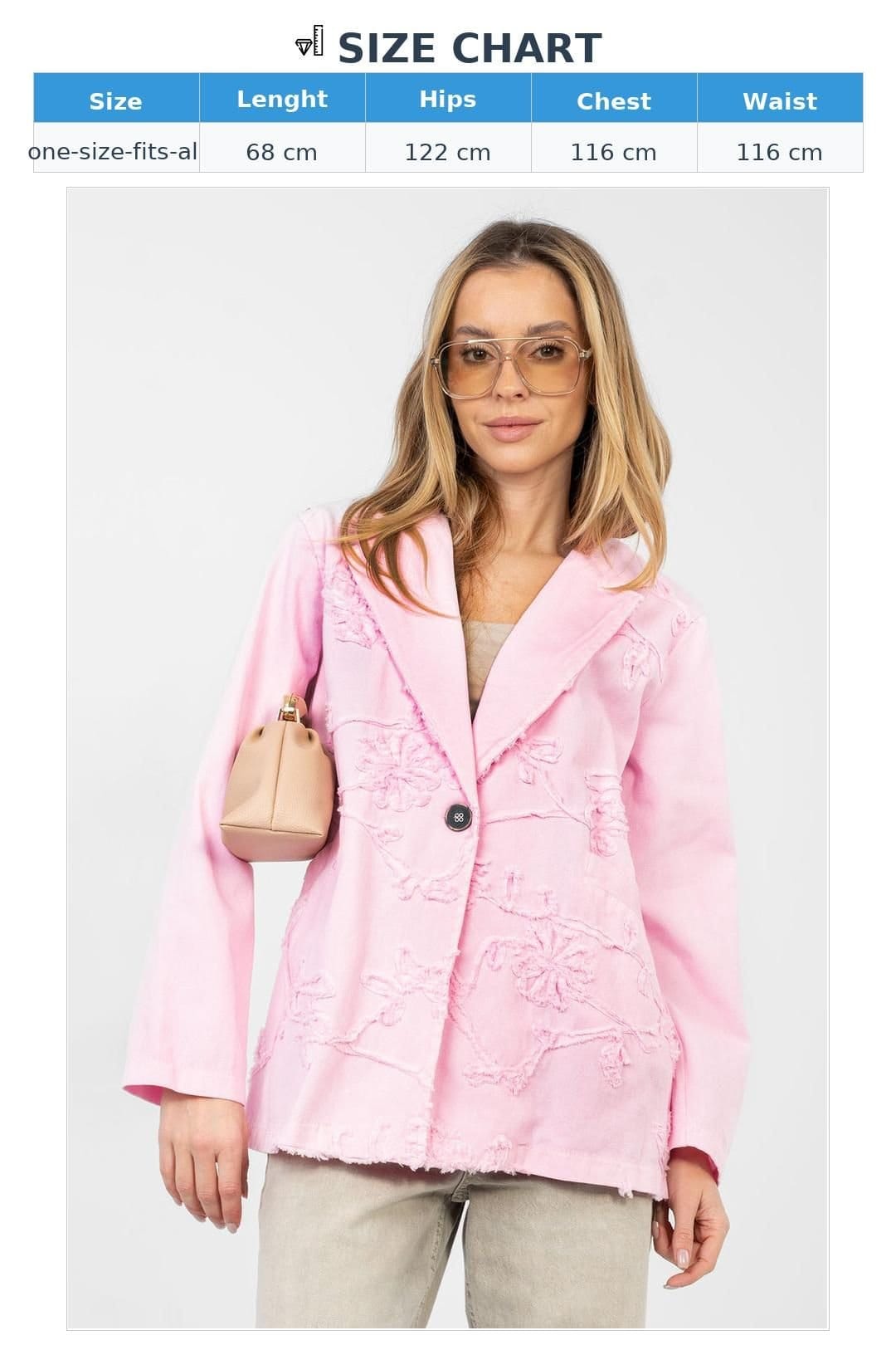 Love Lace Love Lace Women's Embroidered Flower Cotton Denim Blazer in Pink - 4