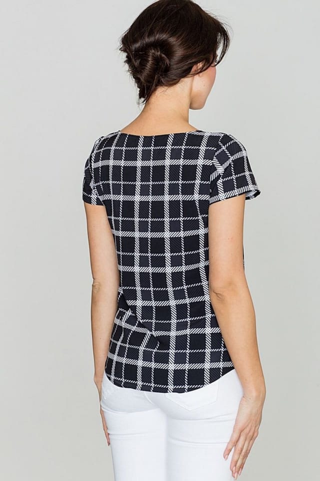 Love Lace Love Lace Women's Loose Short Sleeve Retro Check Blouse Style 114275 in Black - 2