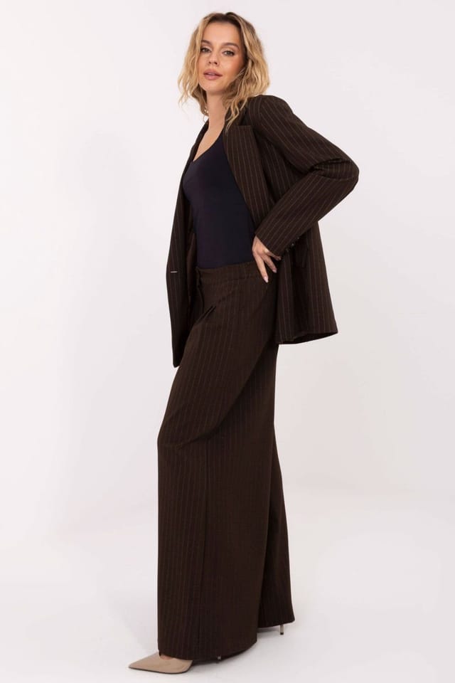 Love Lace Love Lace Women's Striped High Waist Palazzo Trousers with Pleats in Brown - 2