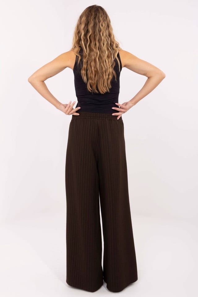 Love Lace Love Lace Women's Striped High Waist Palazzo Trousers with Pleats in Brown - 3