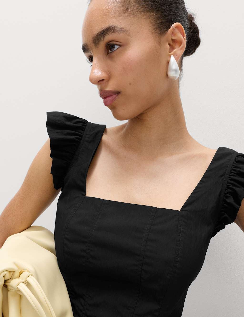 Marks & Spencer M&S Technical Square Neck Peplum Top Black - 3