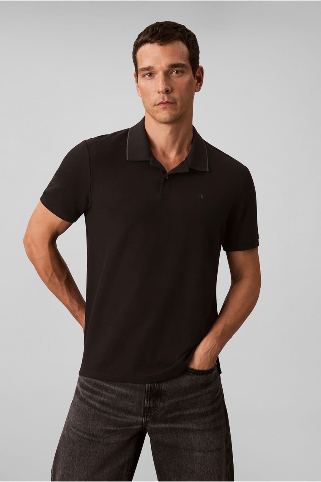Calvin Klein Calvin Klein Women's Short Sleeved Refined Pique Tipped Classic Polo Black