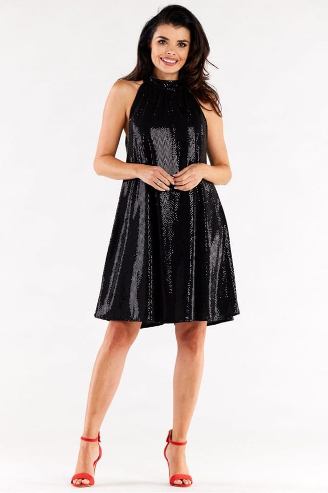 Love Lace Love Lace Women's Polish Evening Dress Loose Flared Ruffle Neck in Black - 2