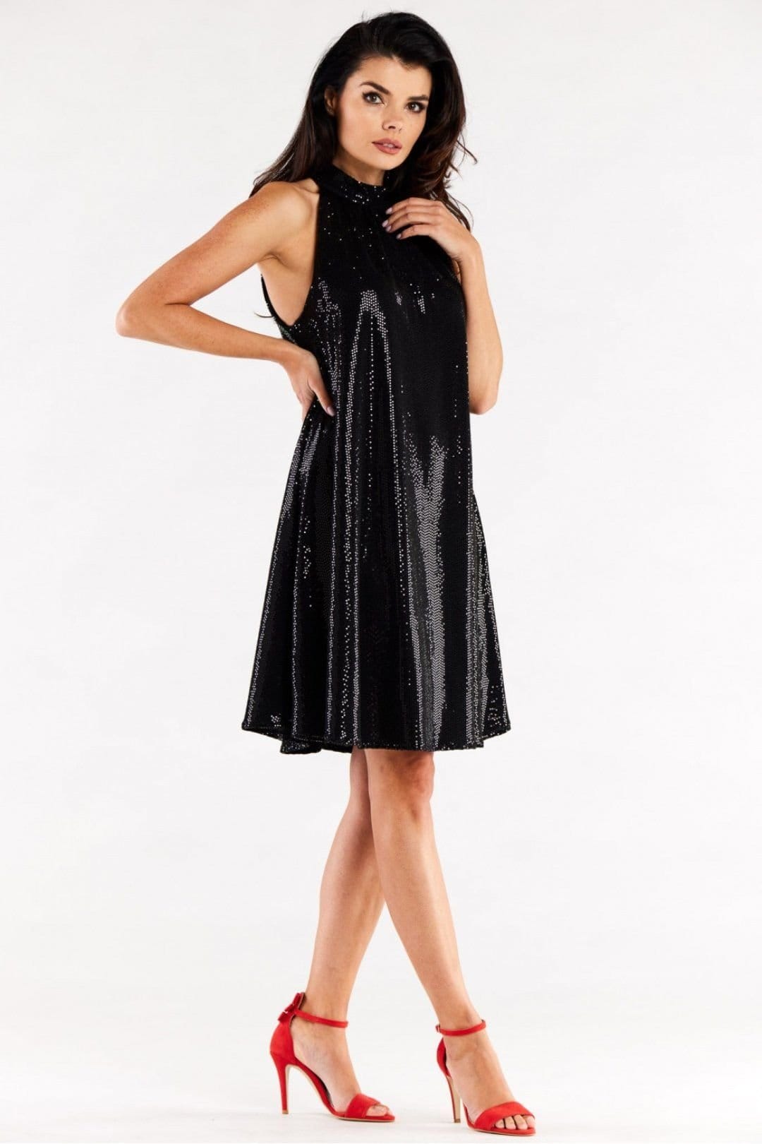 Love Lace Love Lace Women's Polish Evening Dress Loose Flared Ruffle Neck in Black - 4