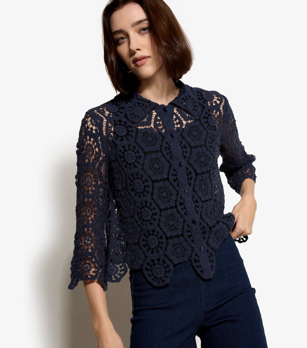 Apricot Women's Navy Crochet Shirt Top Apricot New Look