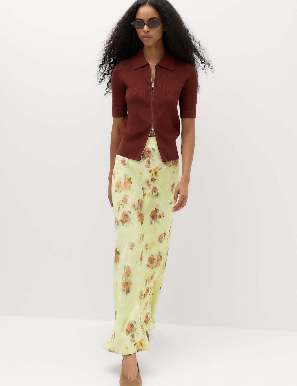 M&S Floral Maxi A-Line Skirt Green Mix