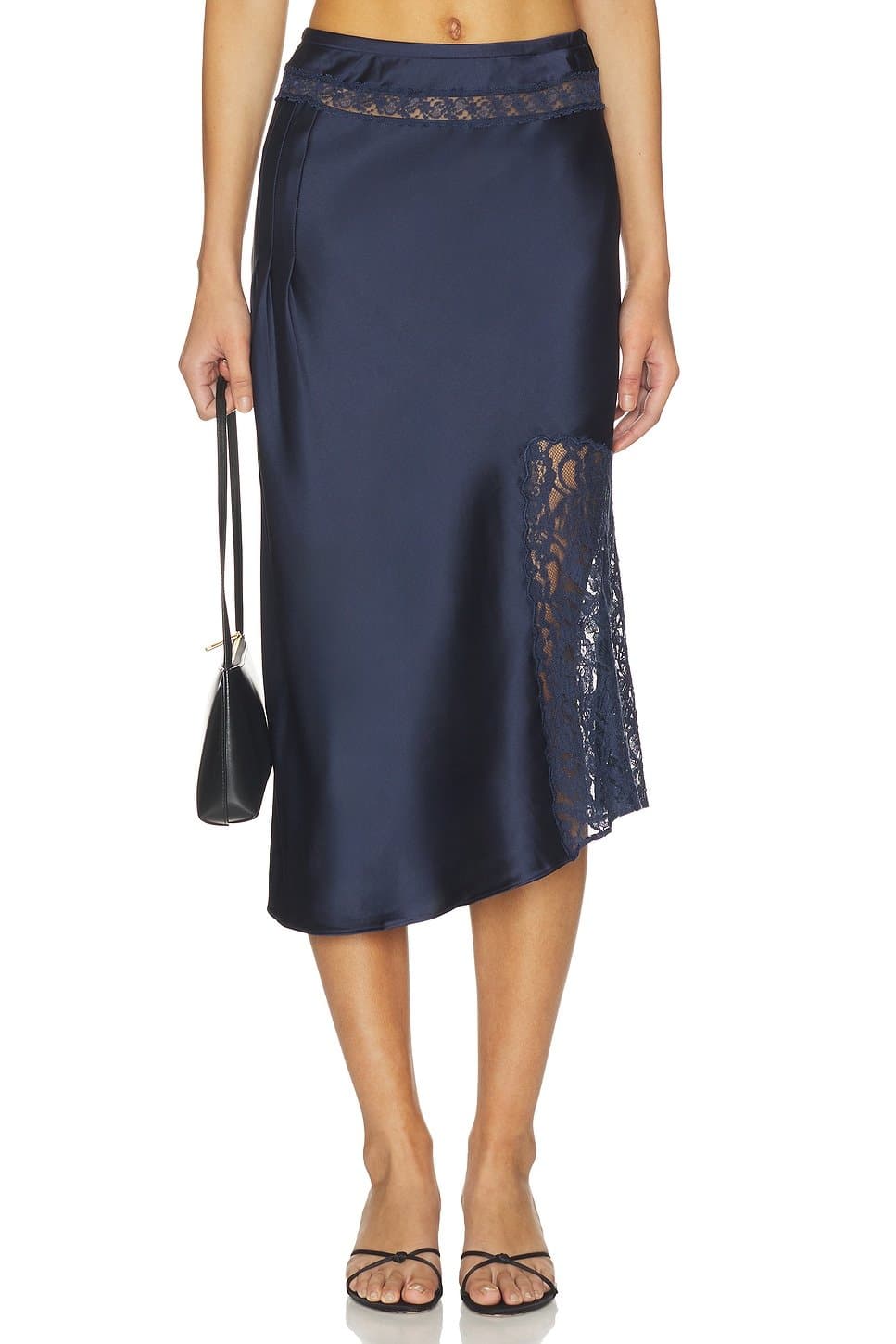revolve Elea Satin And Lace Midi Skirt