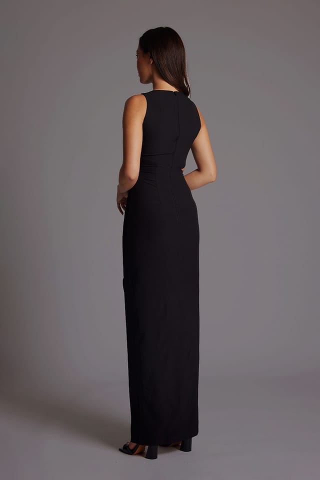 Vesper Vesper Women's Ruched Maxi Dress with Cut-Out in Black - 3