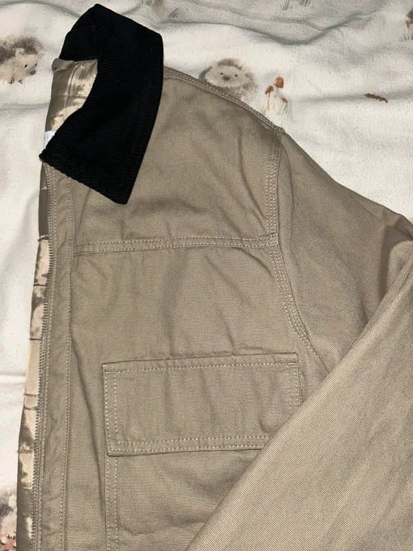 ASOS Design Khaki carpenter jacket black cord collar
