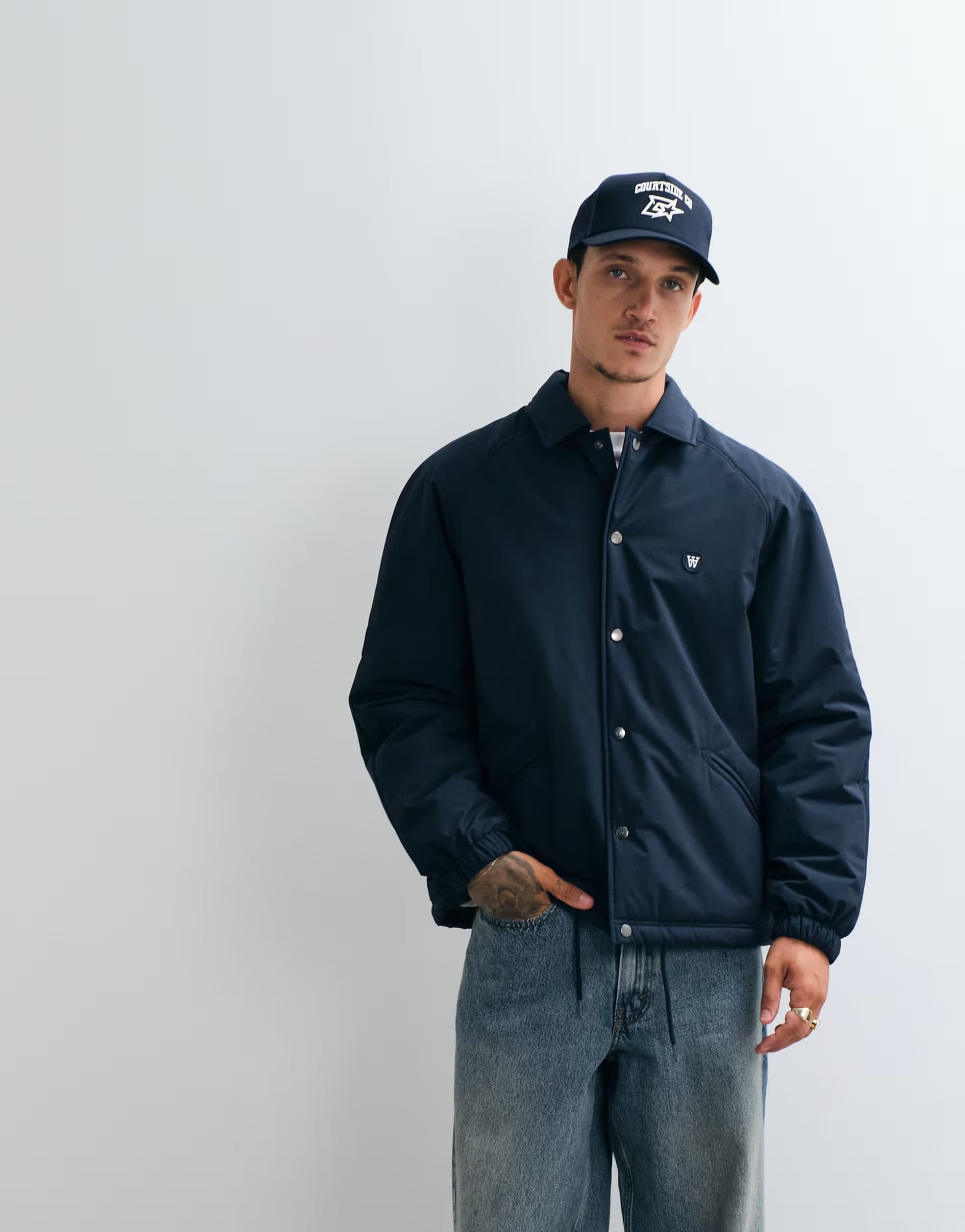 ASOS Double A By Wood Wood Sigurt coach jacket in navy
