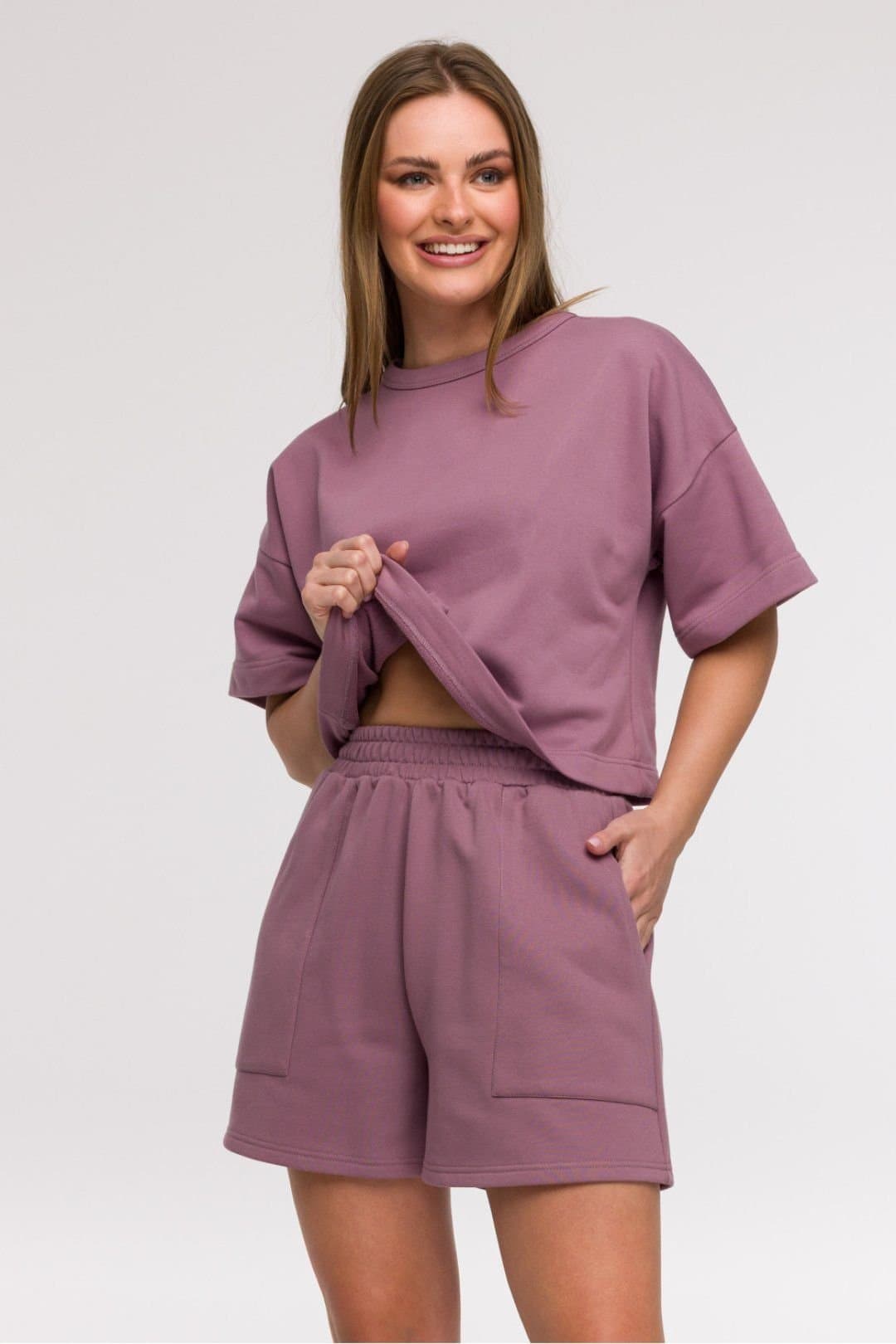 Love Lace Love Lace Women's High Waist Casual Trapezoid Shorts with Pockets in Violet