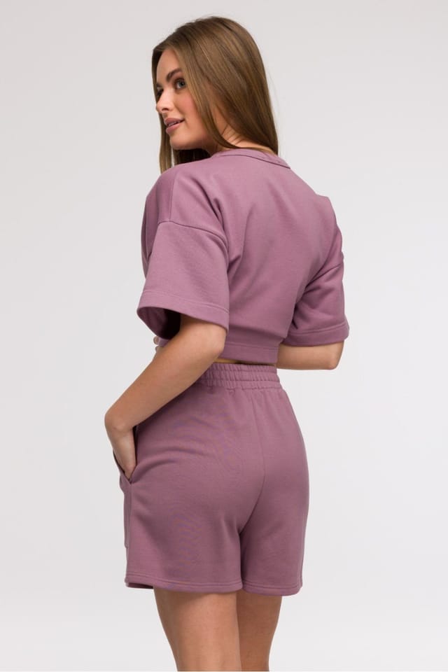 Love Lace Love Lace Women's High Waist Casual Trapezoid Shorts with Pockets in Violet - 3