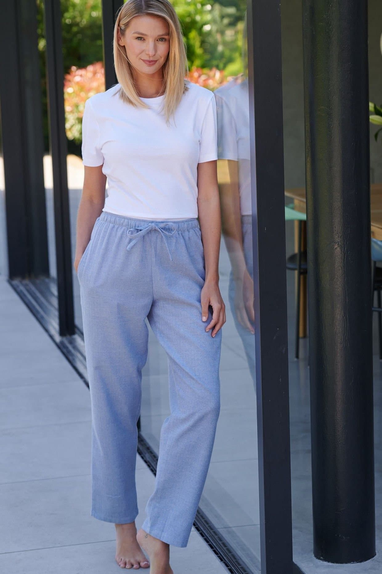 British Boxers British Boxers Women's 'Staffordshire Blue' Herringbone Brushed Cotton Pyjama Trousers in Blue