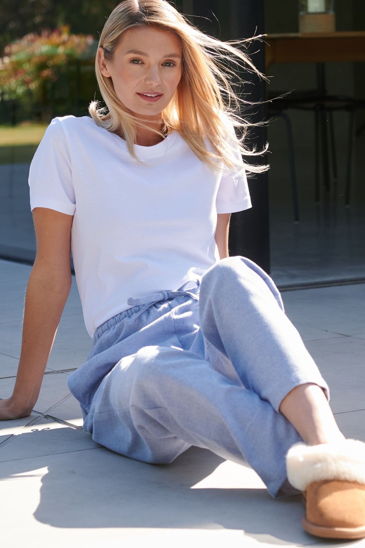 British Boxers British Boxers Women's 'Staffordshire Blue' Herringbone Brushed Cotton Pyjama Trousers in Blue - 2