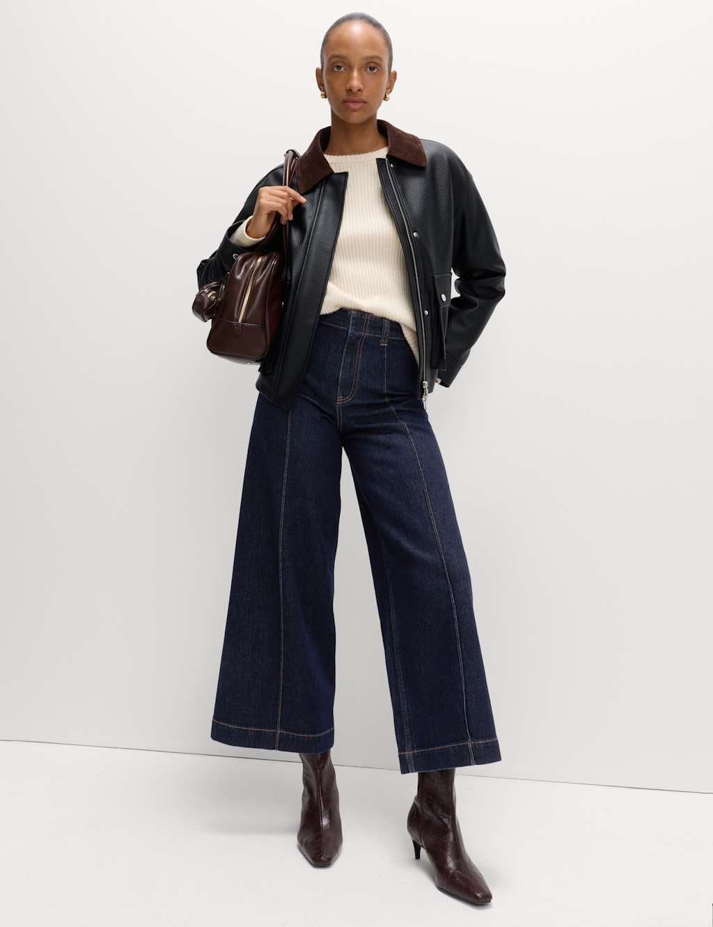 Marks & Spencer M&S Pintuck Wide Leg Ankle Grazer Jeans Indigo Mix