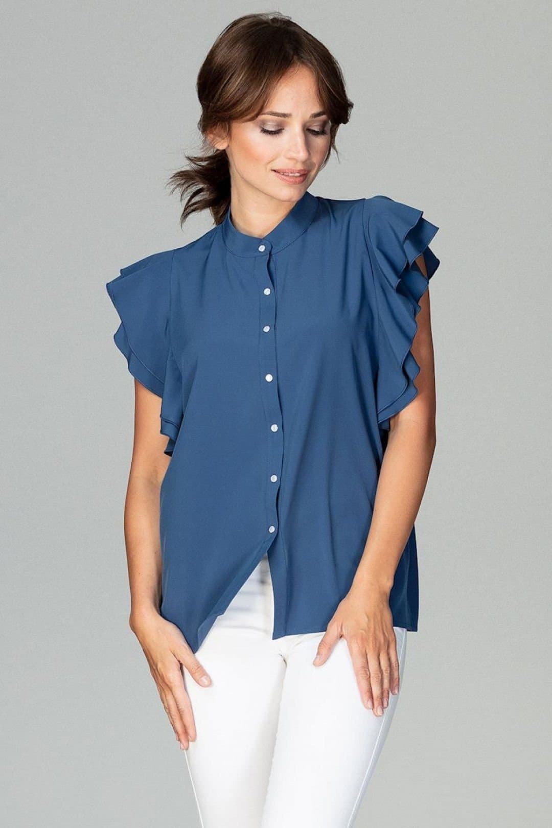 Love Lace Love Lace Women's Loose Fit Shirt with Frilled Sleeves Buttons in Blue