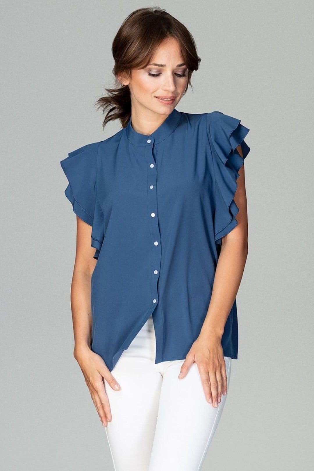 Love Lace Blue Loose Fit Frilled Sleeve Shirt