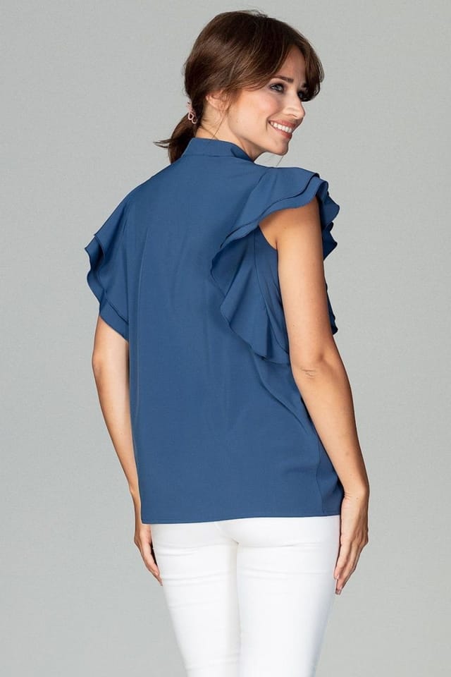 Love Lace Love Lace Women's Loose Fit Shirt with Frilled Sleeves Buttons in Blue - 3