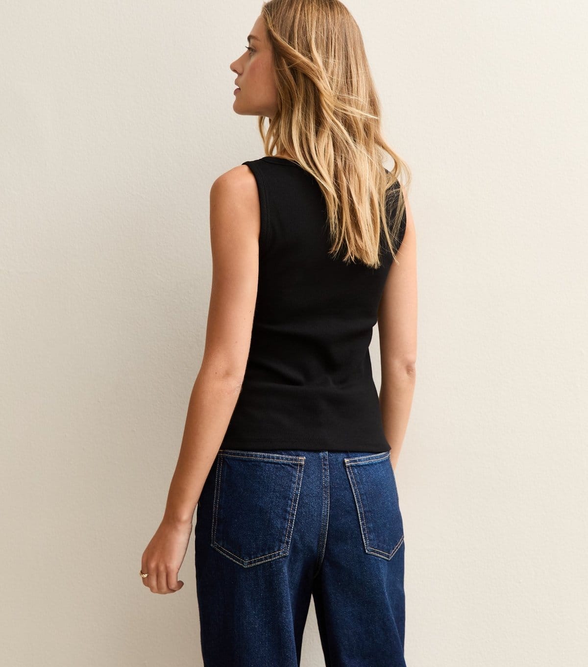 New Look Women's Black Ribbed Jersey Button Through Tank Top New Look - 4