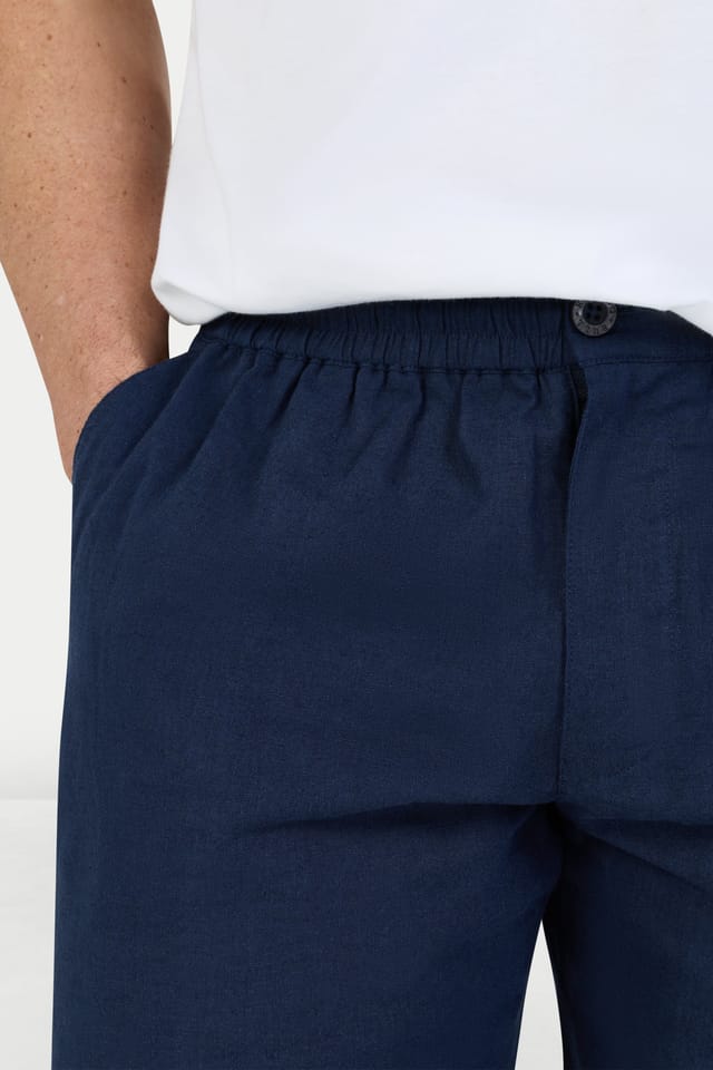 raging bull Raging Bull Men's Stretch Waist Linen Short in Navy - 3