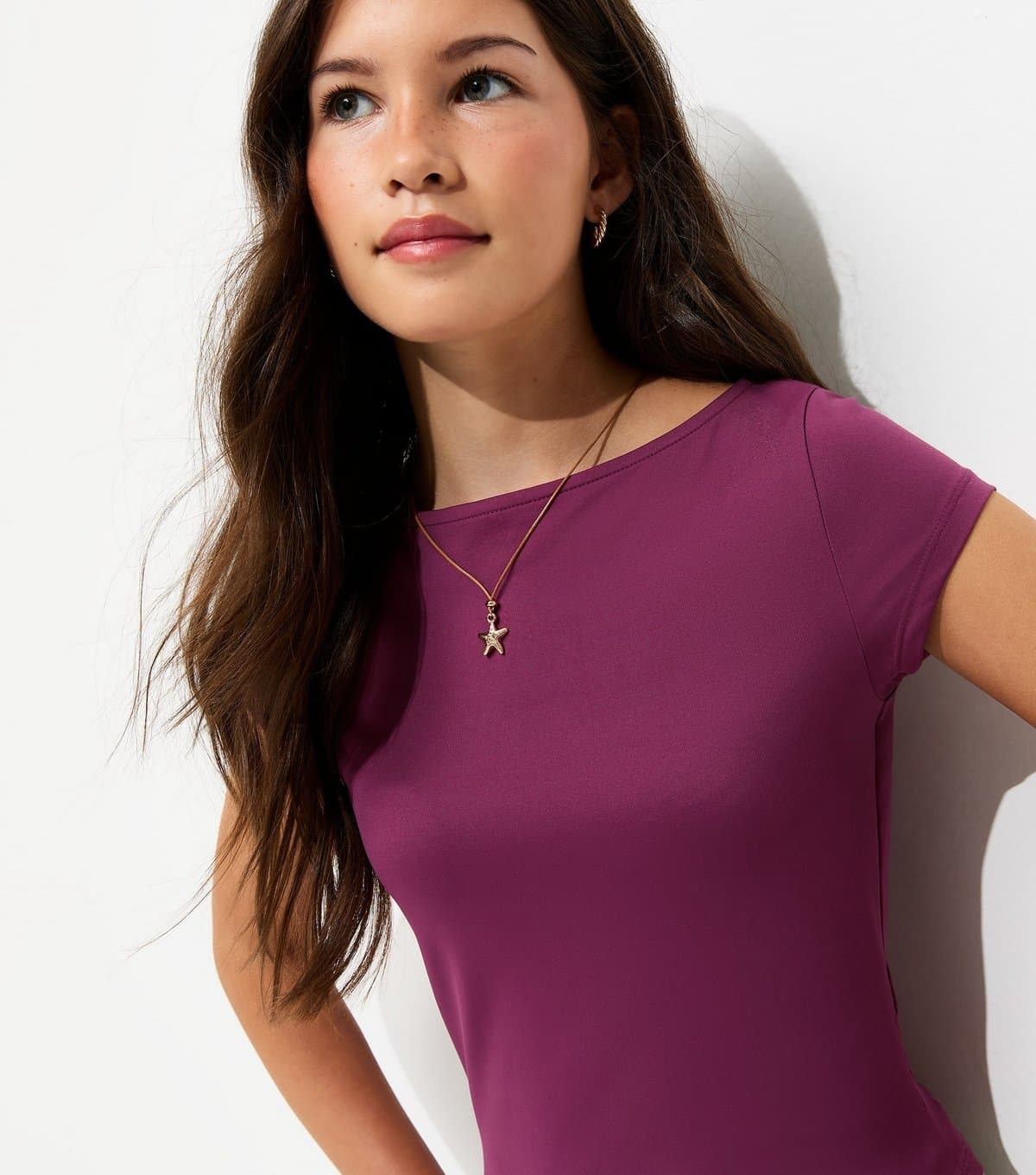 New Look New Look Purple Slash Neck Slinky T-Shirt