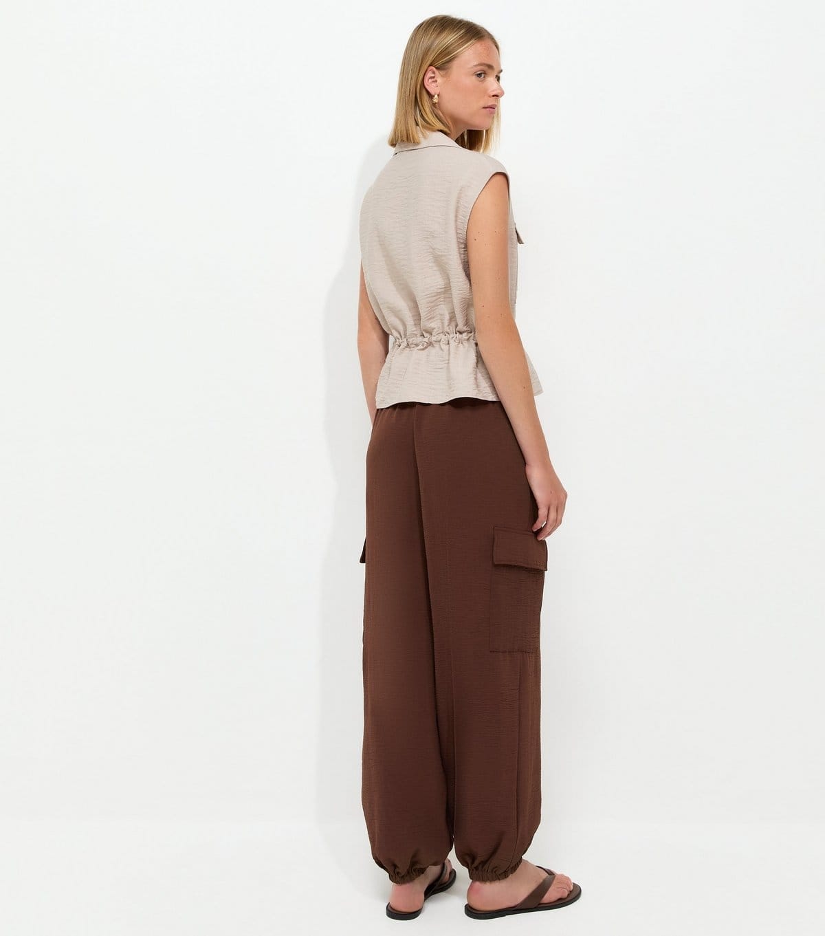 New Look Women's Stone Zip Front Drawstring Sleeveless Shirt New Look - 4