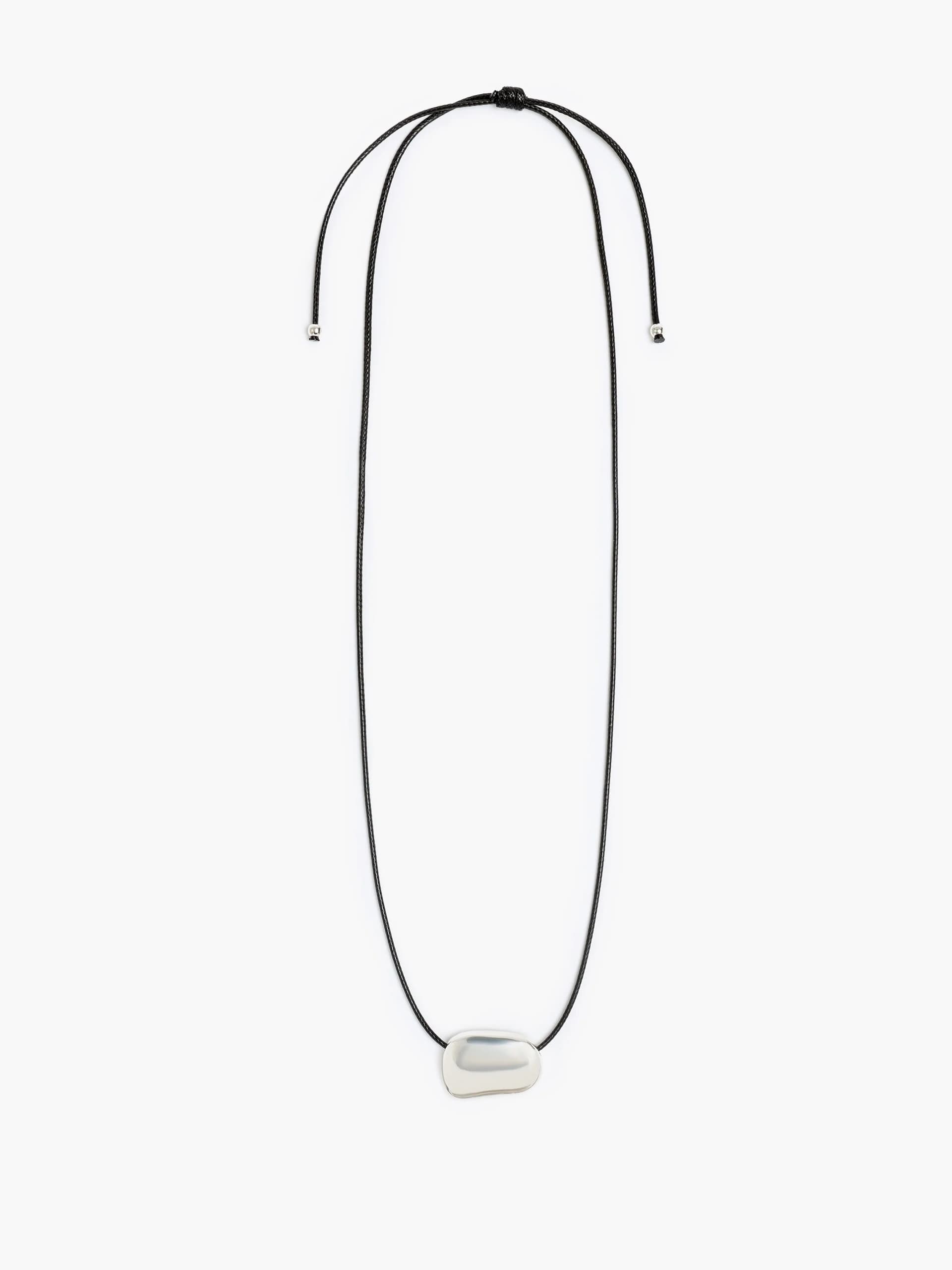 French Connection Pebble Tie Necklace Silver / Black