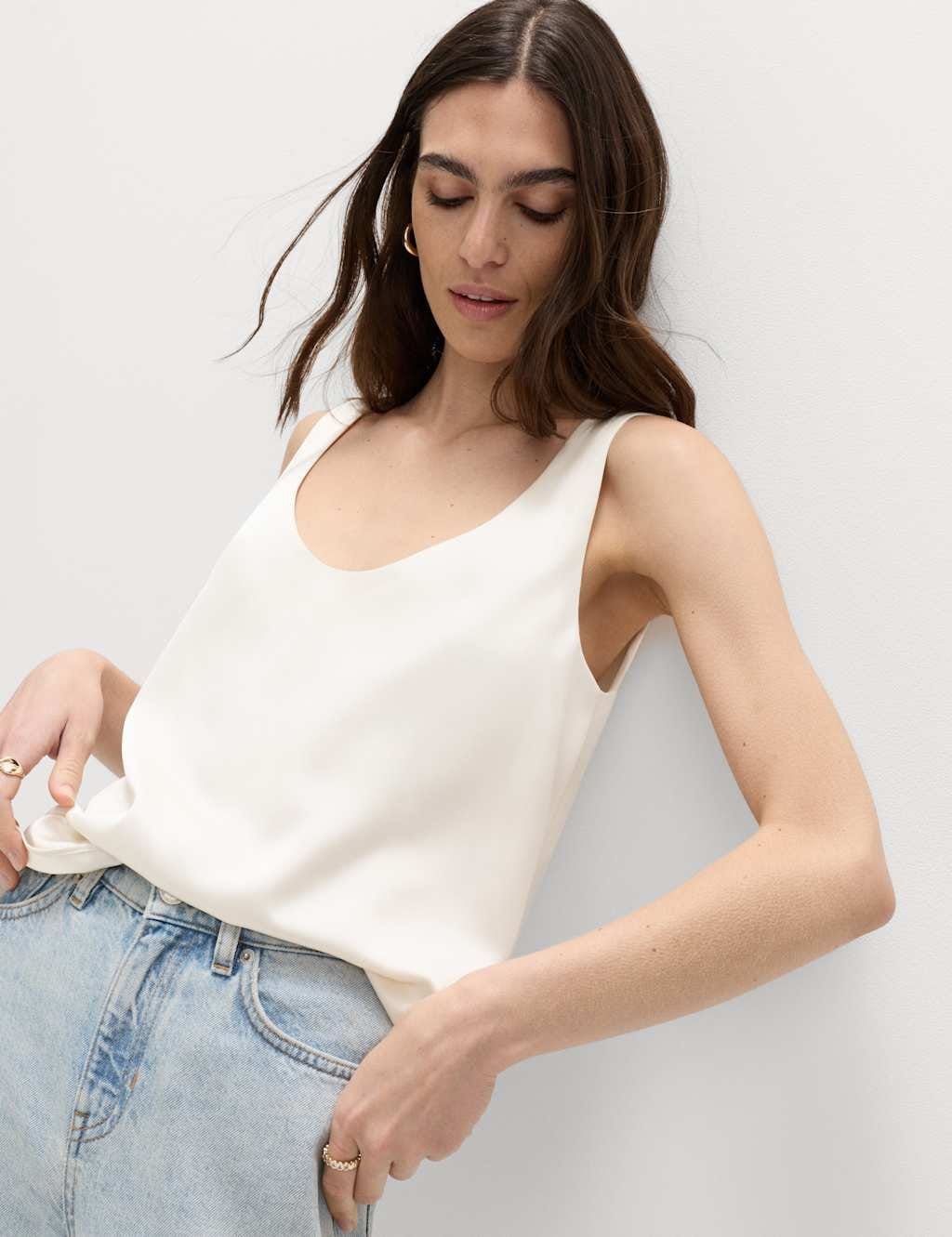 Marks & Spencer M&S Satin Scoop Neck Cami Top Ivory - 1